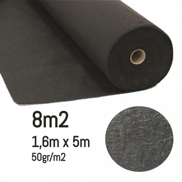 Geotextília FEKETE 1,6x5m – 8m2 méretre vágva (50gr/m2)