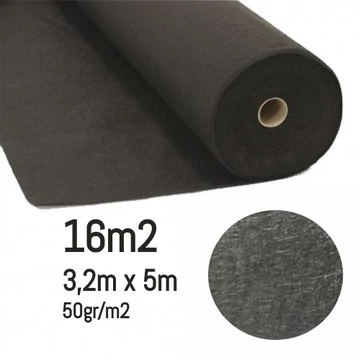 Geotextília FEKETE 3,2x5m – 16m2 méretre vágva (50gr/m2)
