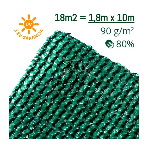 Árnyékolóháló ZÖLD 80%-os takarás 1,8x10m – 18m2