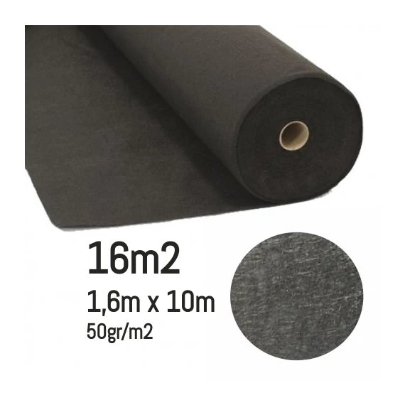 Geotextília FEKETE 1,6x10m – 16m2 méretre vágva (50gr/m2)