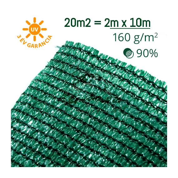 Árnyékolóháló ZÖLD 90%-os takarás 2x10m – 20m2